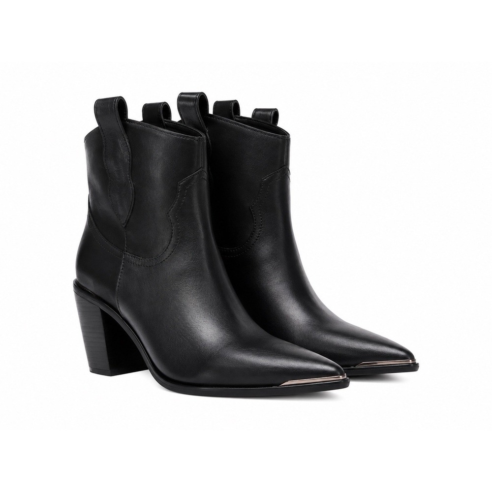 Steve Madden Zora Leather Western Booties Women's 6M Black Pointed Toe NWOT $152